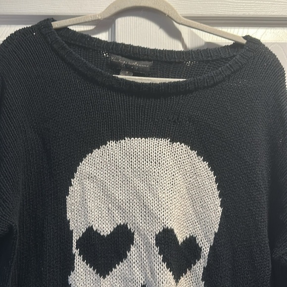 Vintage Havana Oversized Loose Knit Off Shoulder Skull Sweater M Skeleton - Picture 3 of 6